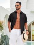 COOFANDY Men's Button Down Shirts Short Sleeve Casual Summer Beach Vacation Wedding Shirt Black
