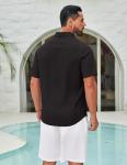 COOFANDY Men's Button Down Shirts Short Sleeve Casual Summer Beach Vacation Wedding Shirt Black