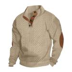 QOSOQ Men's Casual Sweatshirt Pullover Sweater Casual Long Sleeve Stand Collar Quarter Button Sweaters Khaki