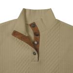 QOSOQ Men's Casual Sweatshirt Pullover Sweater Casual Long Sleeve Stand Collar Quarter Button Sweaters Khaki