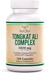 Tongkat Ali Extract 200 to 1 for Men (Longjack) Eurycoma Longifolia, 1000mg per Serving, 120 Capsules - Men's Health Support with 20mg Tribulus Terrestris (Third Party Tested) by Double Wood
