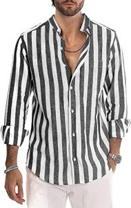 Men's Casual Striped Linen Long Sleeve Shirt