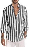 Men's Casual Striped Linen Long Sleeve Shirt