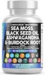 Clean Nutraceuticals Sea Moss Black Seed Oil Ashwagandha Turmeric Bladderwrack Burdock & Vitamin C Vitamin D3 with Elderberry Manuka Dandelion Yellow Dock Iodine Chlorophyll ACV