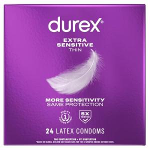 Durex Extra Sensitive Thin Condoms, Lubricated Latex Condoms for Men, 24 count