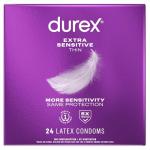 Durex Extra Sensitive Thin Condoms, Lubricated Latex Condoms for Men, 24 count