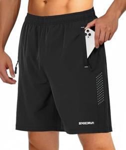 ZITY Men's Running Athletic Shorts with Zipper Pockets 7" Lightweight Moisture Wicking Sports Gym Basketball Hiking Workout Black