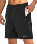 ZITY Men's Running Athletic Shorts with Zipper Pockets 7" Lightweight Moisture Wicking Sports Gym Basketball Hiking Workout Black