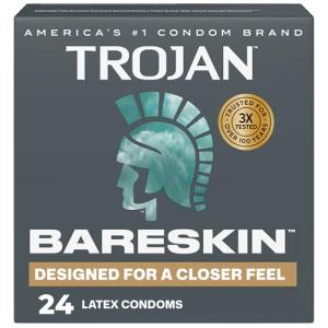 Trojan Bareskin Thin Premium Lubricated Condoms - 24 Count