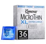 Kimono MicroThin XL Pack of 36 - Ultra Thin Lubricated Condoms, Natural Latex, Vegan-Friendly, No Latex Odor, Extra Thin, Widest-Base - Enhanced Sensitivity