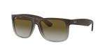 Ray-Ban Unisex RB4165 Justin Rectangular Sunglasses, Rubber Brown On Grey/Light Grey Gradient Green, 55 mm