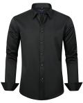 J.VER Men's Dress Shirts Solid Long Sleeve Stretch Wrinkle-Free Formal Shirt Business Casual Button Down Shirts Black Medium