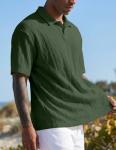 JMIERR Mens Polo Shirt Short Sleeve Casual Vintage Textured Button Down Knit Tee Shirts Old Money Clothes, 3XL, Green