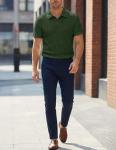 JMIERR Mens Polo Shirt Short Sleeve Casual Vintage Textured Button Down Knit Tee Shirts Old Money Clothes, 3XL, Green
