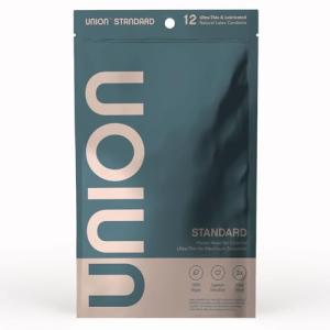 UNION Standard Condoms – Ultra-Thin Natural Latex, Lightly Lubricated, Vegan-Friendly, Body-Friendly, Medium Size for Natural Feel and Comfort, Flared Head, Flexible Design – 12 Count, Medium 54mm