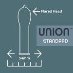 UNION Standard Condoms – Ultra-Thin Natural Latex, Lightly Lubricated, Vegan-Friendly, Body-Friendly, Medium Size for Natural Feel and Comfort, Flared Head, Flexible Design – 12 Count, Medium 54mm