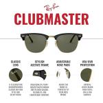 Ray-Ban Unisex RB3016 Clubmaster Square Sunglasses, Black/Polarized G-15 Green, 49 mm