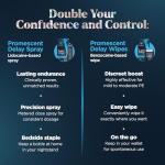 Promescent Desensitizing Delay Spray for Men (2.6 ml) to Help You Last Longer in Bed + Delay Wipes (7 Count) Sexual Enhancer with Extended Climax Control with Benzocaine