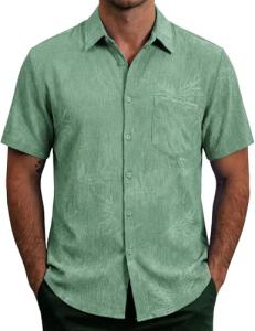 AOTIK Mens Hawaiian Shirts Short Sleeve Button Down Summer Shirt Casual Floral Tropical Beach Shirts with Pocket Large Grass Green