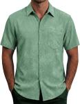 AOTIK Mens Hawaiian Shirts Short Sleeve Button Down Summer Shirt Casual Floral Tropical Beach Shirts with Pocket Large Grass Green
