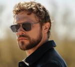 WearMe Pro Polarized Aviator One-Bridge Modern Square Mens Sunglasses (Moon Rock Grey/Black Lens)