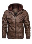 Men’s Faux Leather Zip-Up Bomber Jacket with Hood