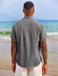 COOFANDY Men's Beach Shirt Short Sleeve Untucked Button Up Shirt Wedding Attire A-Dark Grey