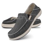 Mens Slip On Shoes, Mens Boat Shoes with Arch Support, Orthopedic Canvas Loafers for Plantar Fasciitis, Indoor & Outdoor Walking Slippers Shoes for Pain Relief (11, Black)