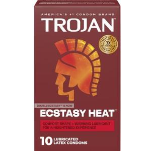 Trojan Ecstasy Heat Latex Lubricated Ribbed Condoms for Men with Warming Lubricant for a Heightened Experience, Helps Reduce Risk of Pregnancy and Sexually Transmitted Infections (STIs), 10 Count