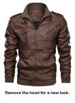 Men’s Faux Leather Zip-Up Bomber Jacket with Hood