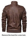 Men’s Faux Leather Zip-Up Bomber Jacket with Hood