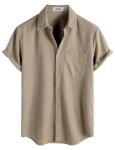 AOTIK Mens Button Down Short Sleeve Shirts Casual Waffle Summer Shirts Beach Vacation Shirt X-Large Tan