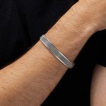 Men's Silver Open Cuff Bangle - Solid 925 Sterling