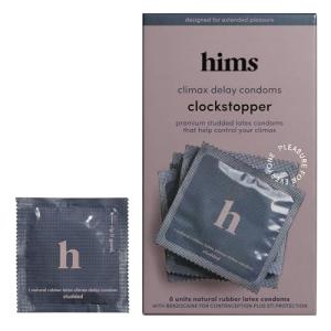 HIMS Clockstopper Climax Delay Condoms - Benzocaine 4.5% Desensitizing Lubricant - Textured, Fragrance-Free Latex Condoms for Men - Comfortable Fit - Individually Packaged, 8 Count