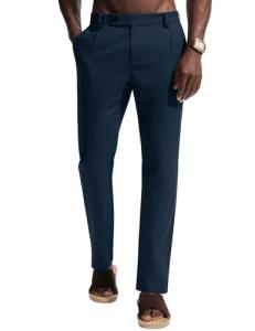 PJ PAUL JONES Mens Casual Linen Pants Elastic Waist Summer Pleated Beach Trousers Lightweight Vacation Pants Dark Blue XL