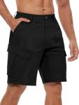 TRFIC Men's Cargo Shorts Button Closure Classic Chino Stretch Shorts with 6 Pockets Black