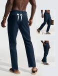 PJ PAUL JONES Mens Casual Linen Pants Elastic Waist Summer Pleated Beach Trousers Lightweight Vacation Pants Dark Blue XL
