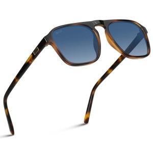 WearMe Pro Polarized Aviator One-Bridge Modern Square Mens Sunglasses (Tortoise Brown/Blue Gradient Lens)
