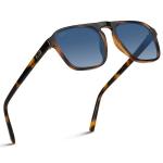 WearMe Pro Polarized Aviator One-Bridge Modern Square Mens Sunglasses (Tortoise Brown/Blue Gradient Lens)