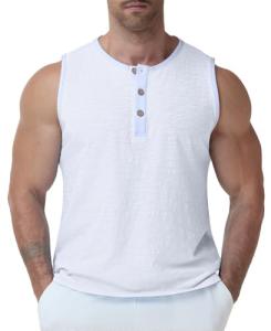 Susclude Gym Tank Tops for Men Casual Acid Wash Cotton Shirts Summer Sleeveless Track Gym Running Relaxed Fit Top White
