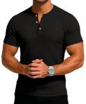 Sailwind Mens Muscle Henley Shirts Lightweight Workout T-Shirt Gym Tee Athletic Short Sleeve with Button Black