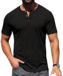 Sailwind Mens Muscle Henley Shirts Lightweight Workout T-Shirt Gym Tee Athletic Short Sleeve with Button Black