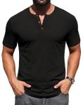 Sailwind Mens Muscle Henley Shirts Lightweight Workout T-Shirt Gym Tee Athletic Short Sleeve with Button Black