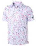 Obla Mens Golf Polo Shirts Short Sleeve Dry Fit Performance Moisture Wicking Casual Print Collared Golf Shirts for Men(White Colored Dots_L)