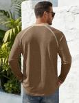 Men's Henry Long Sleeved T-Shirt Cotton Casual Button Lightweight Pullover Shirt Soft Stretch Tees Tops Heather Camel