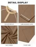 Men's Henry Long Sleeved T-Shirt Cotton Casual Button Lightweight Pullover Shirt Soft Stretch Tees Tops Heather Camel
