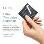 LOLA Regular Ultra Thin Natural Condoms - Vegan-Friendly Organic Condoms - Sensitive Skin Safe - Durable Natural Barrier - Regular Size 52mm x 189mm, Pack of 24
