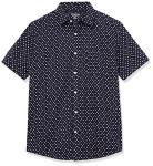 Amazon Essentials Men's Short Sleeve Dress Shirt with Stretch, Charcoal White Vertical Stripe (Available in Big & Tall), Navy Roses, Large