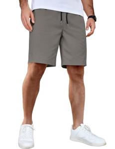 COOFANDY Men's Casual Shorts Cotton Elastic Waist Drawstring Shorts Lightweight Summer Beach Shorts Dark Grey