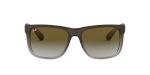 Ray-Ban Unisex RB4165 Justin Rectangular Sunglasses, Rubber Brown On Grey/Light Grey Gradient Green, 51 mm